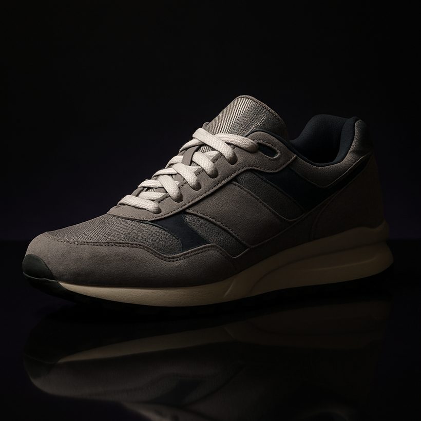 Grey and navy retro runner with suede overlays
